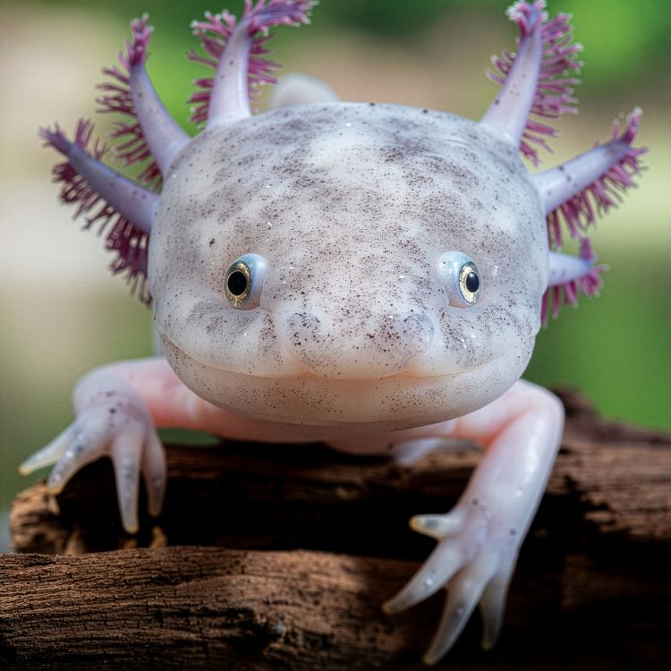 Cute aquatic salamander with feathery gills