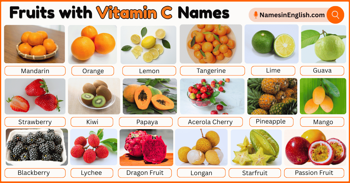 40 Fruits with Vitamin C Names in English with Pictures - Names in English
