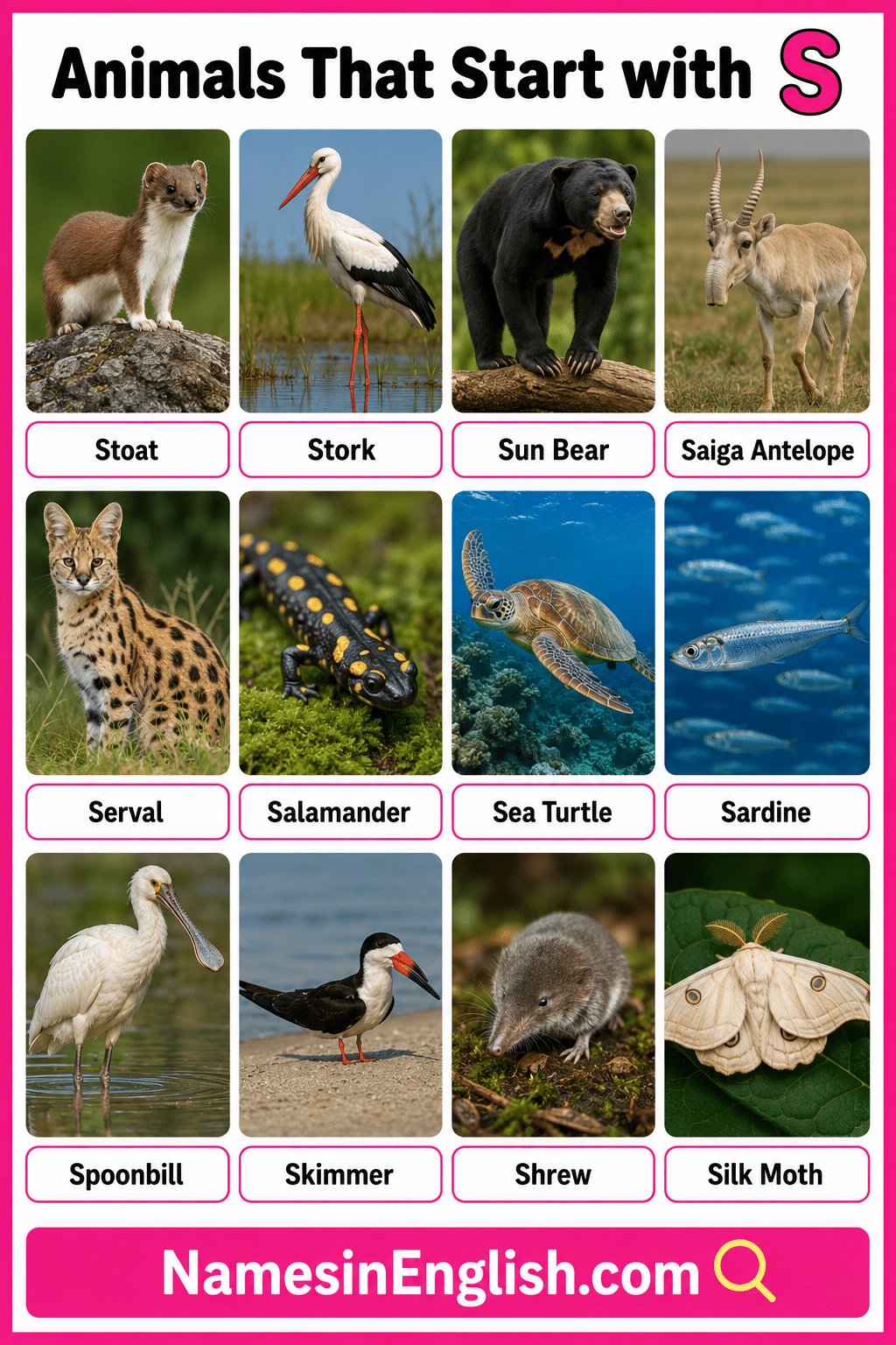 Animals Begin with S with Names and Pictures