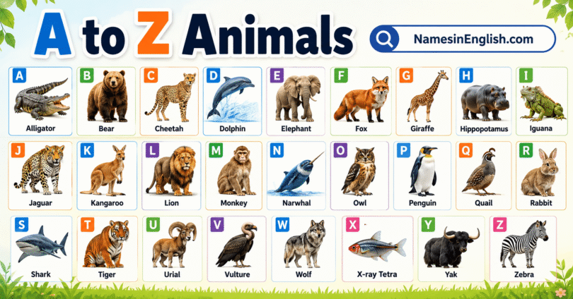 A to Z Animals with Names in English and Pictures