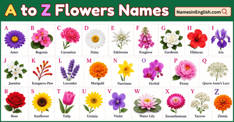 A to Z Flowers with Names in English and Pictures