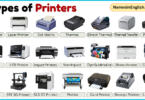 Different Types of Printers with Pictures and Names in English