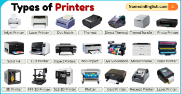Different Types of Printers with Pictures and Names in English
