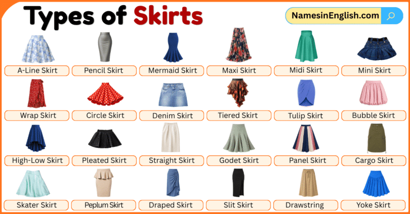 Different Types of Skirts with Pictures and Names in English