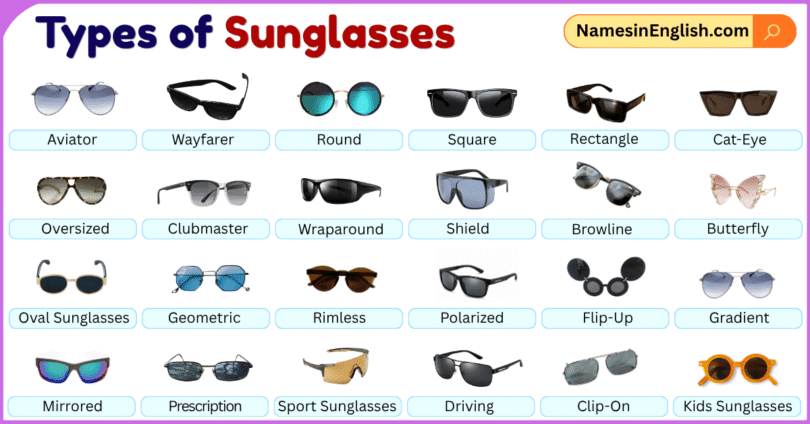 Different Types of Sunglasses with Names and Pictures