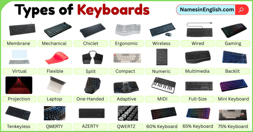 Types of Keyboards with Pictures and Names in English