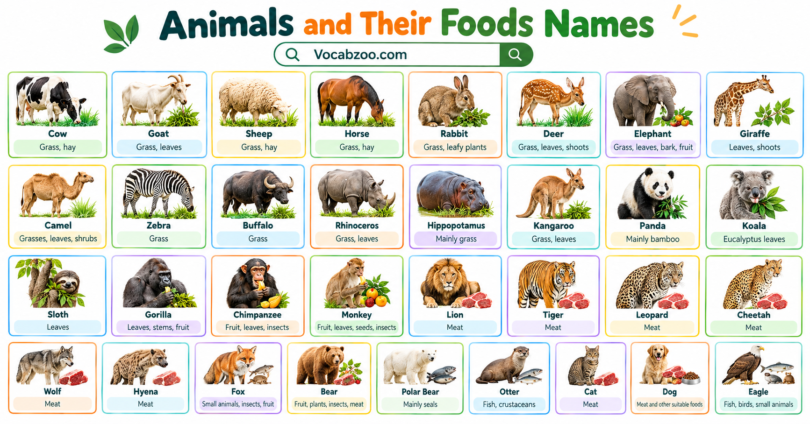 Animals and their Foods Name with Pictures
